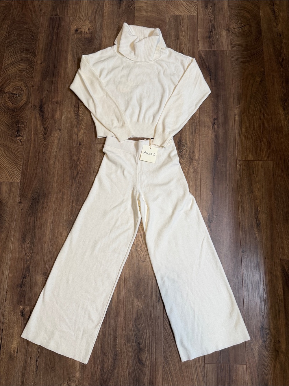 NWT Marled Cream Wide-Leg Knit Pants with Matching Turtleneck 2 piece set
